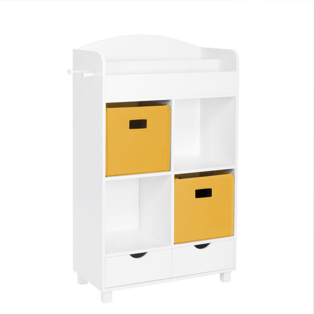 Book Nook Kids Cubby Storage Cabinet with Bookrack and 2 Pc Bin, Golden Yellow. Picture 1