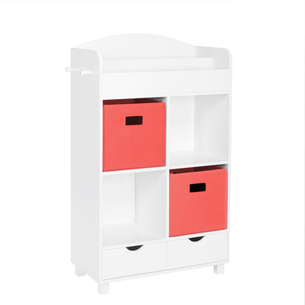 Book Nook Kids Cubby Storage Cabinet with Bookrack and 2 Pc Bin, Coral. Picture 1