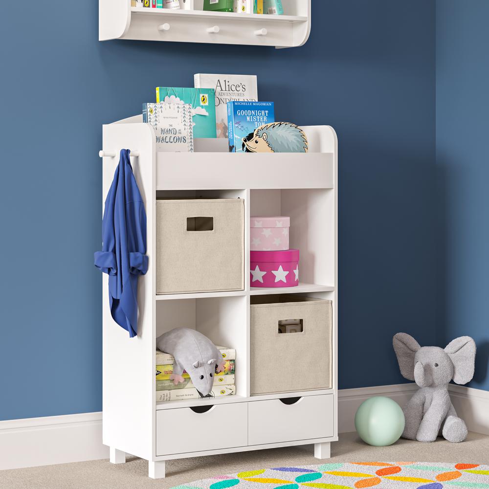 Book Nook Kids Cubby Storage Cabinet with Bookrack and 2 Pc Bin, Taupe. Picture 2