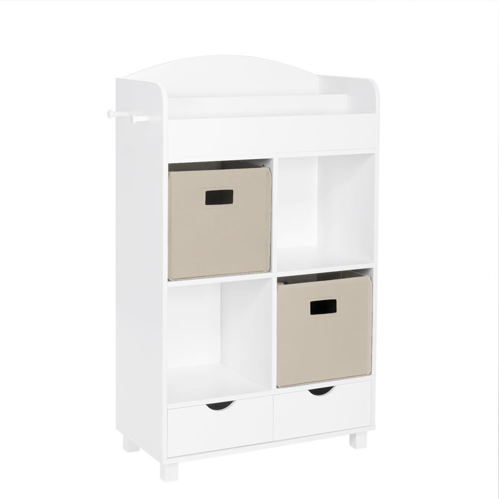 Book Nook Kids Cubby Storage Cabinet with Bookrack and 2 Pc Bin, Taupe. Picture 1
