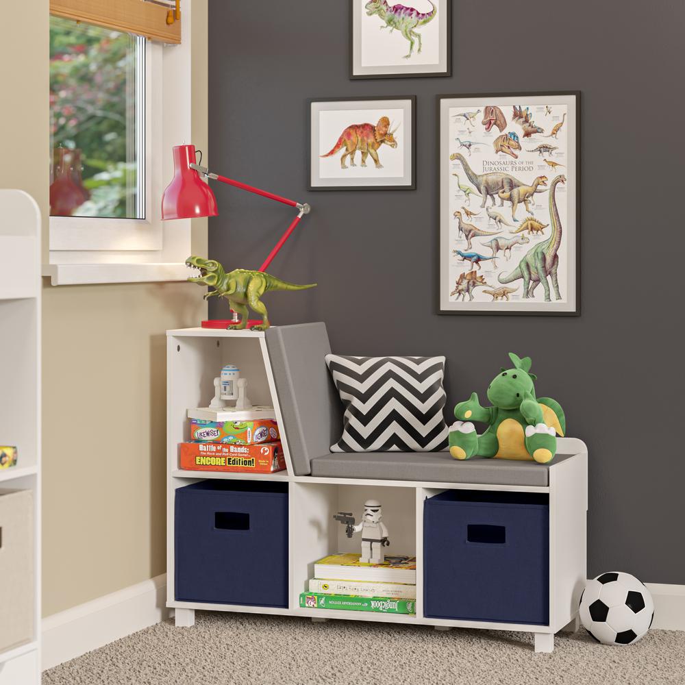 Book Nook Kids Storage Bench with Cubbies and 2pc Bin, Navy. Picture 2