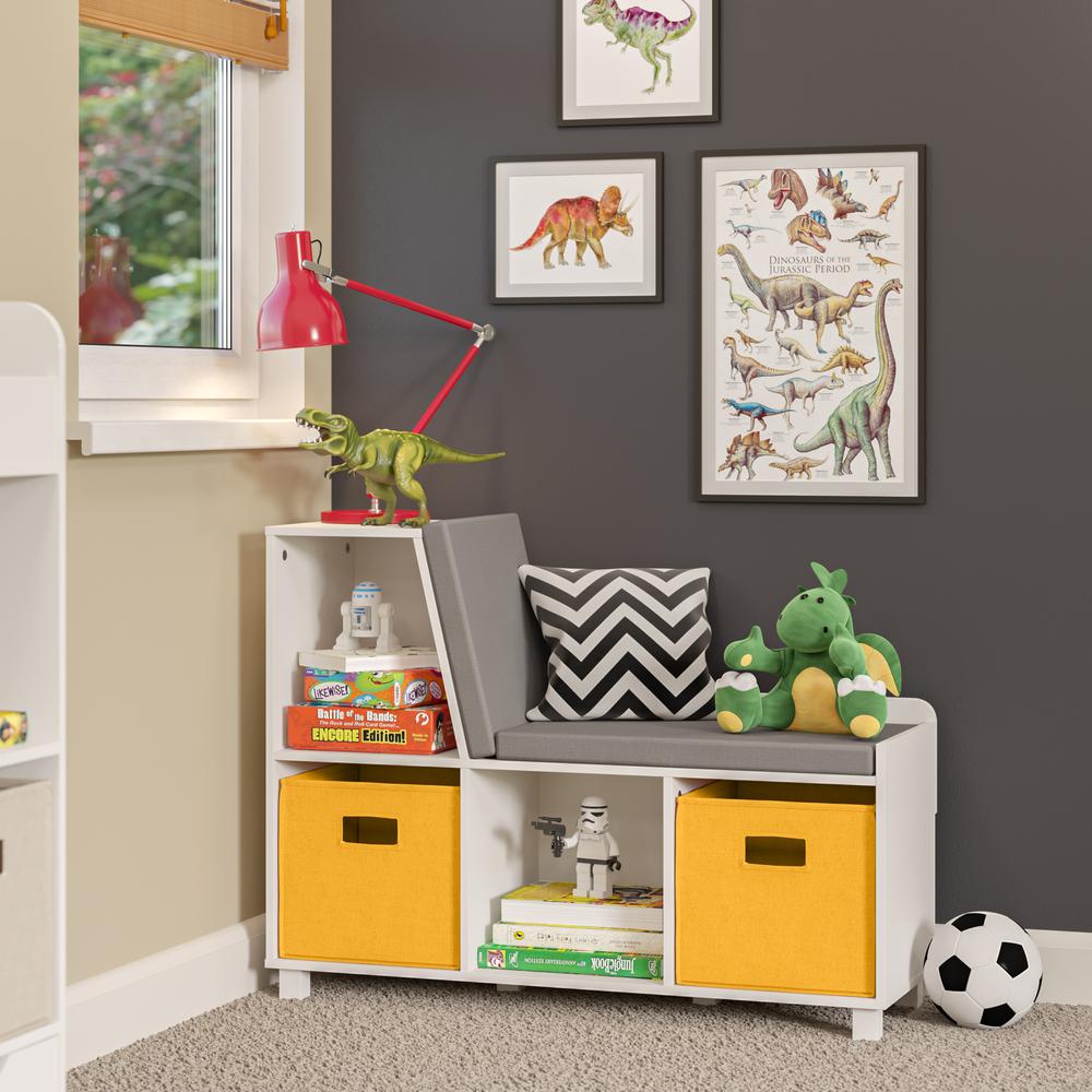 Book Nook Kids Storage Bench with Cubbies and 2pc Bin, Golden Yellow. Picture 2