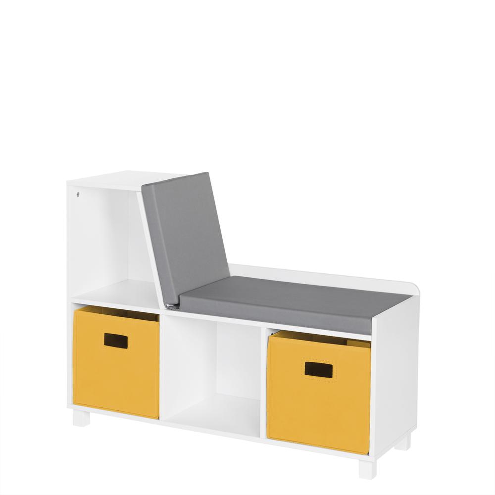 Book Nook Kids Storage Bench with Cubbies and 2pc Bin, Golden Yellow. Picture 1