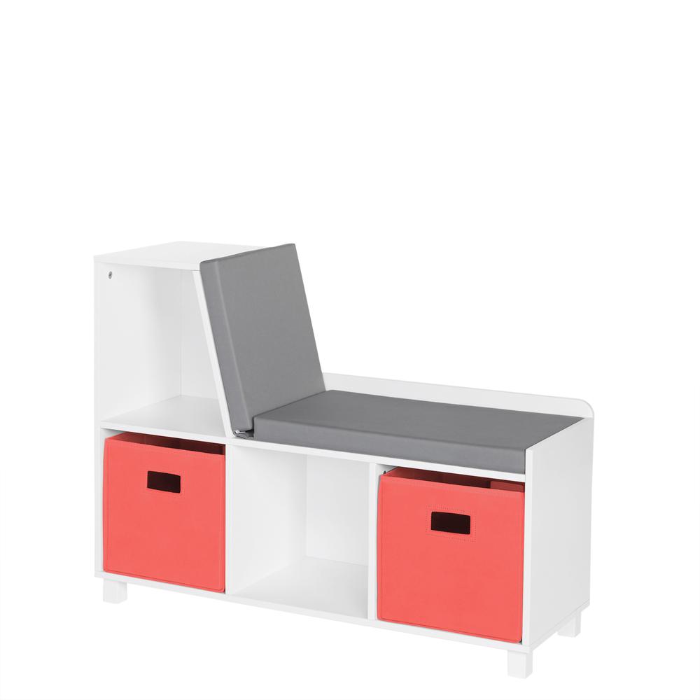 Book Nook Kids Storage Bench with Cubbies and 2pc Bin, Coral. Picture 1