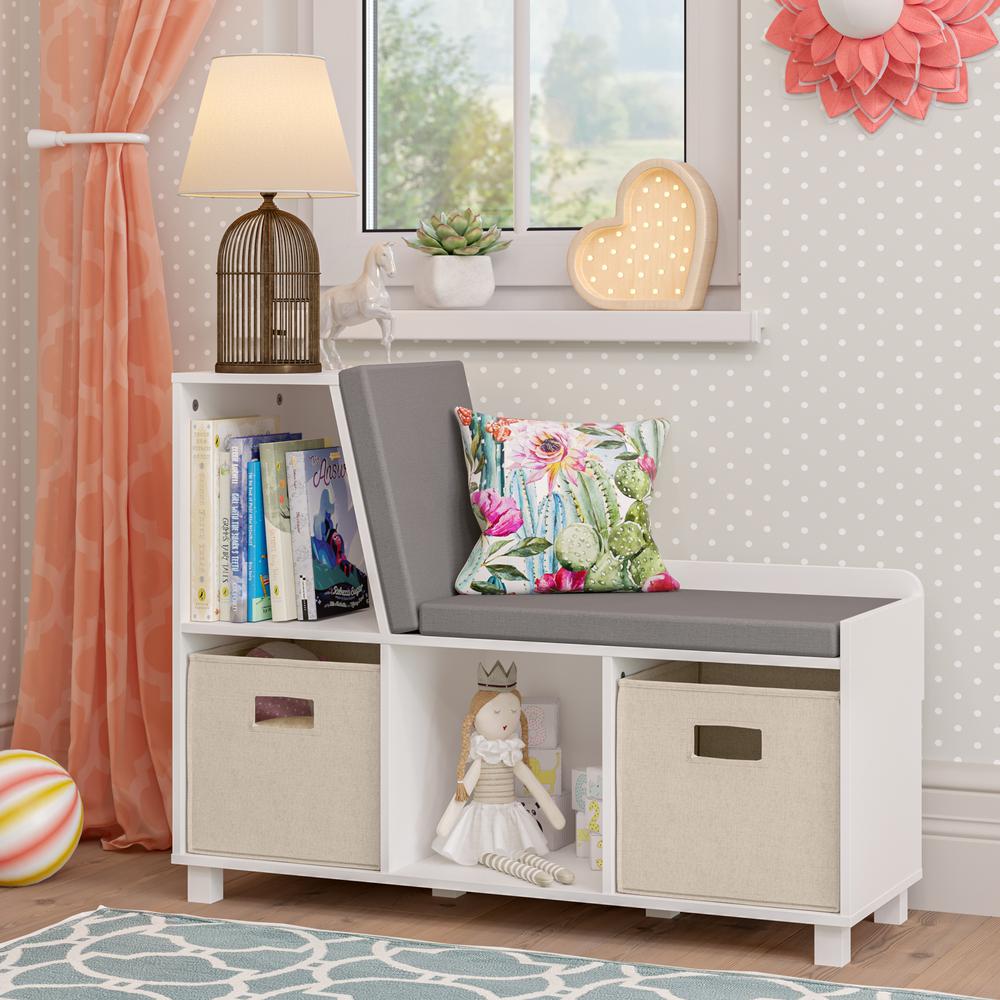 Book Nook Kids Storage Bench with Cubbies and 2pc Bin, Taupe. Picture 2