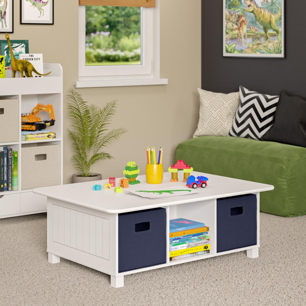 Kids 6 Cubby Storage Activity Table and 2pc Bin, Navy. Picture 2