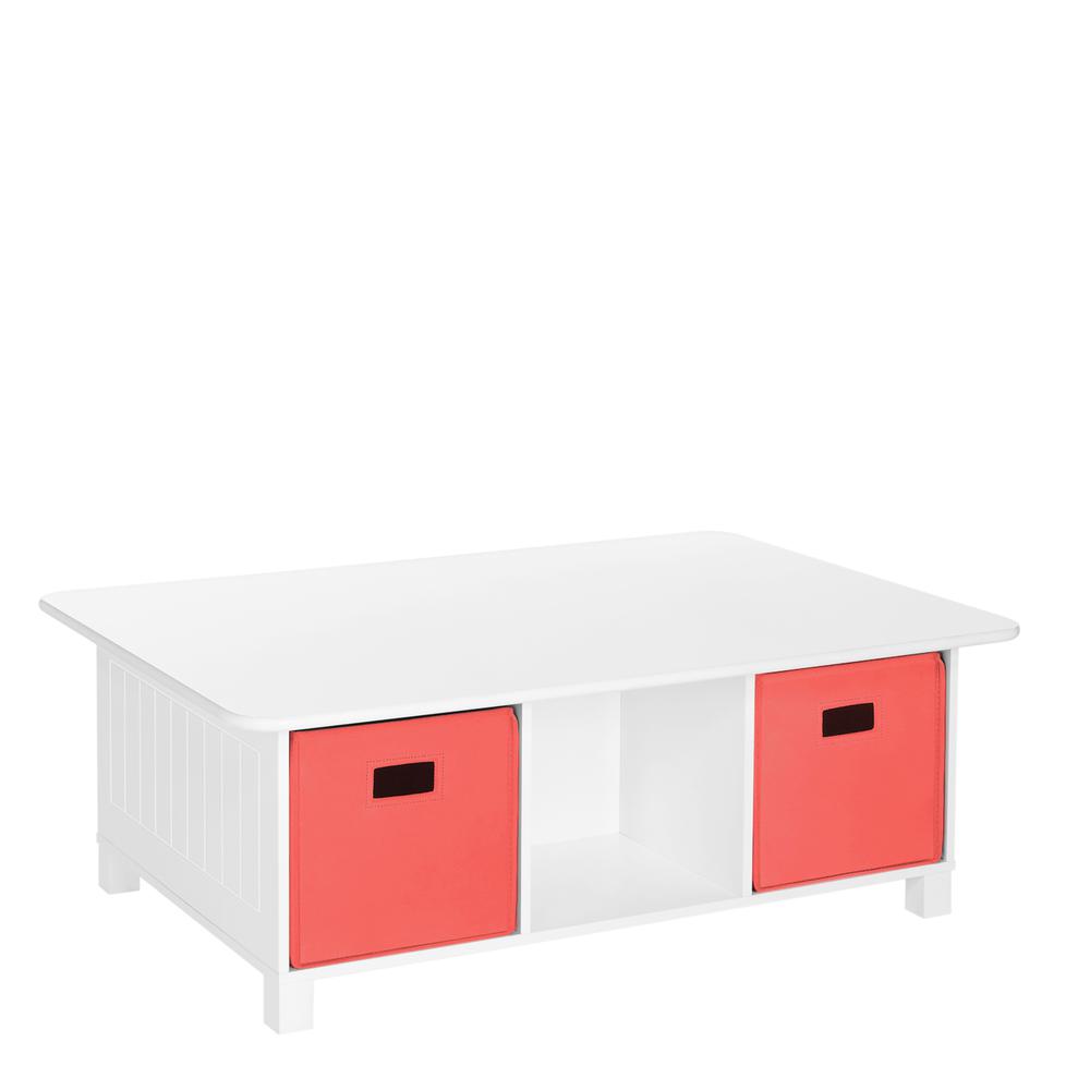Kids 6 Cubby Storage Activity Table and 2pc Bin, Coral. Picture 1