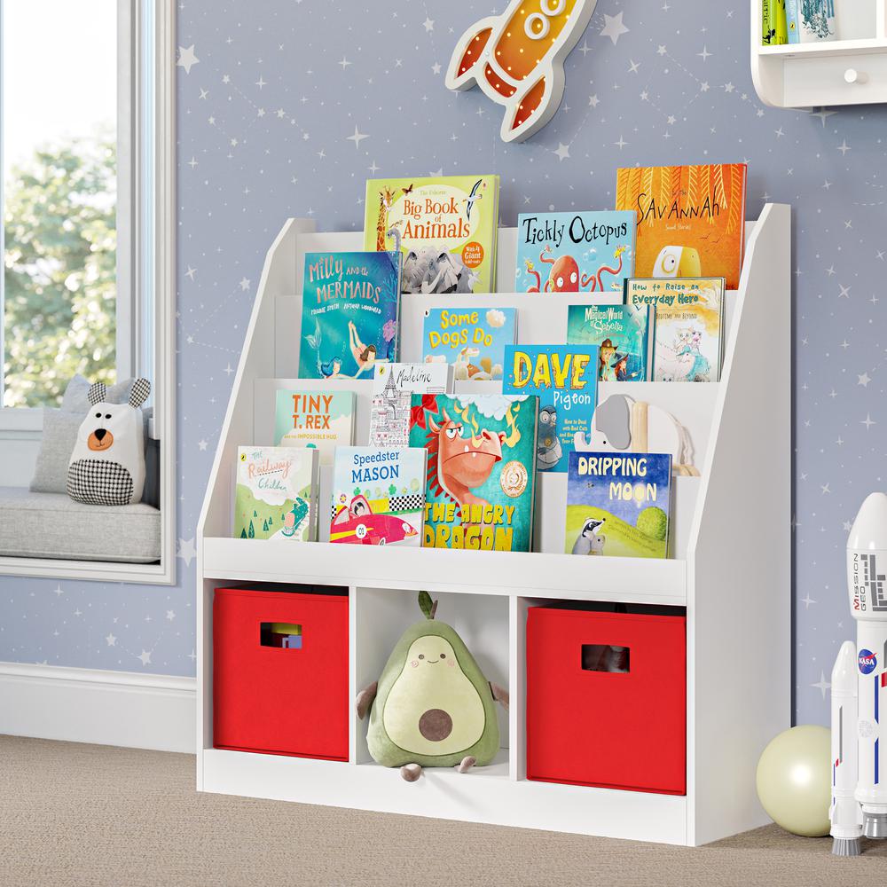 Kids Bookrack with Three Cubbies, White. Picture 2