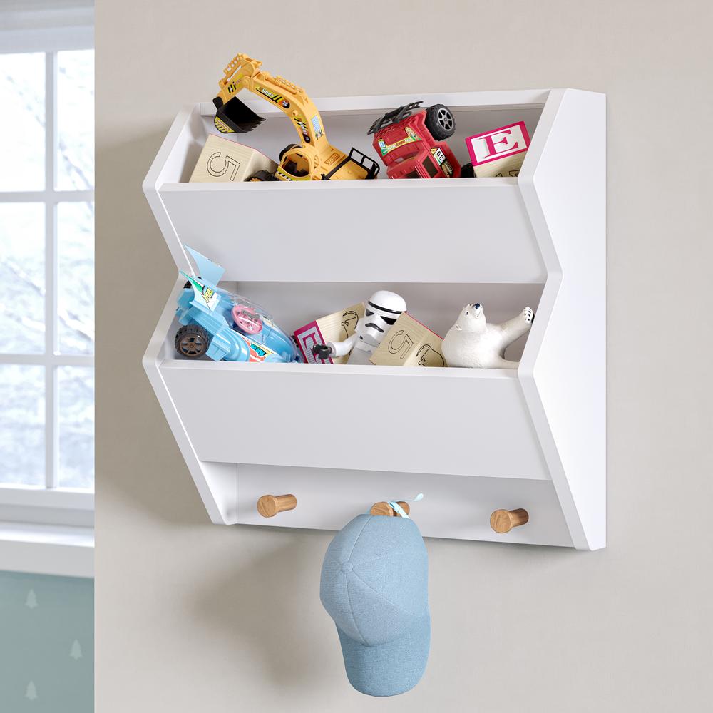 Kids Catch-All Wall Shelf with Hooks, White. Picture 5