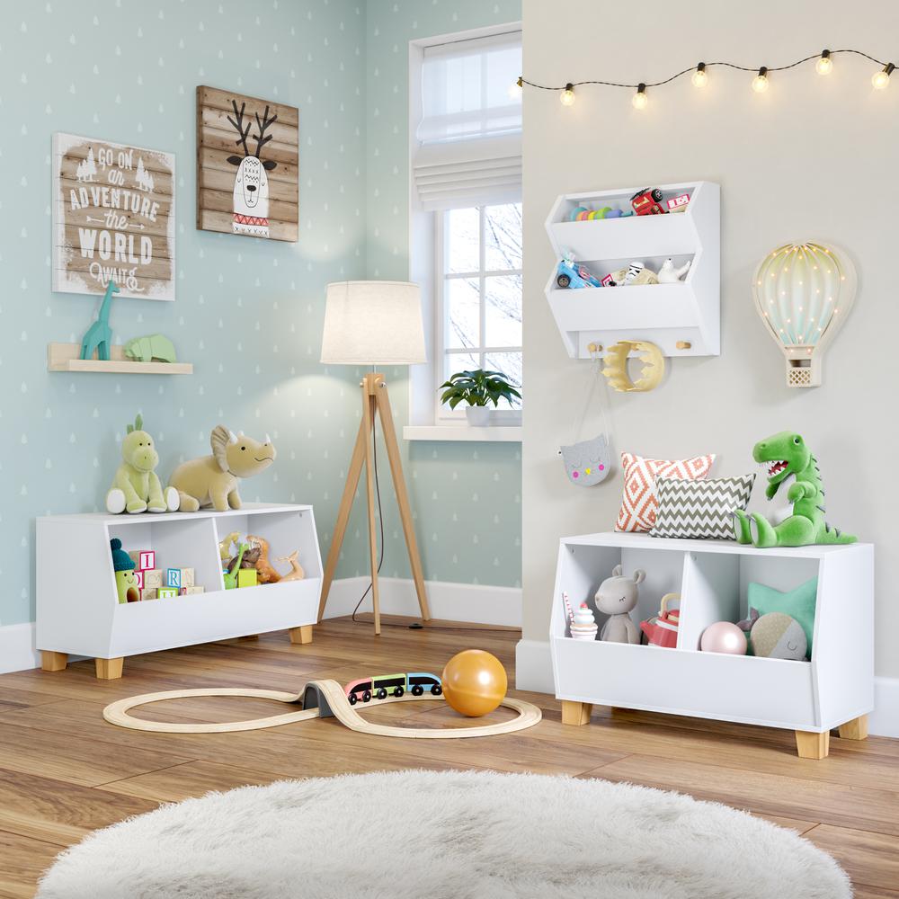 Kids Catch-All Wall Shelf with Hooks, White. Picture 7