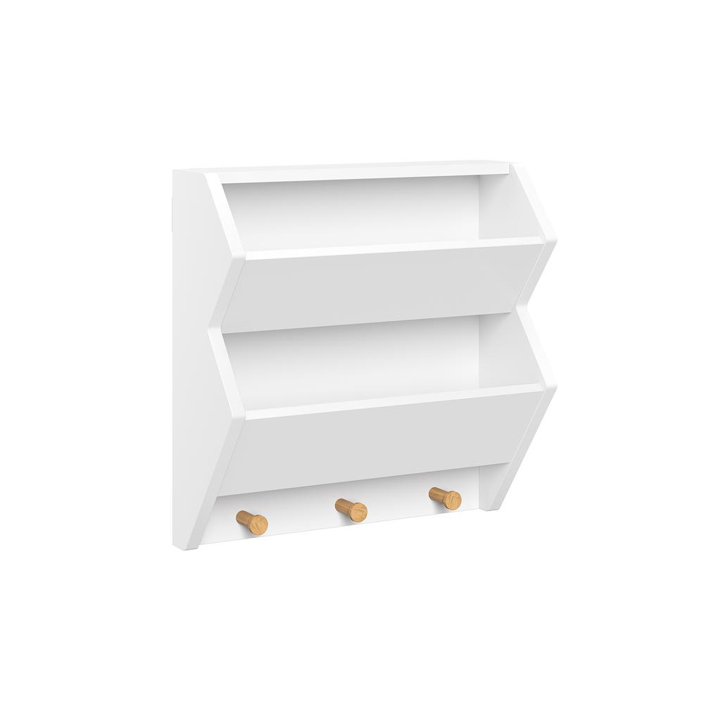 Kids Catch-All Wall Shelf with Hooks, White. Picture 1