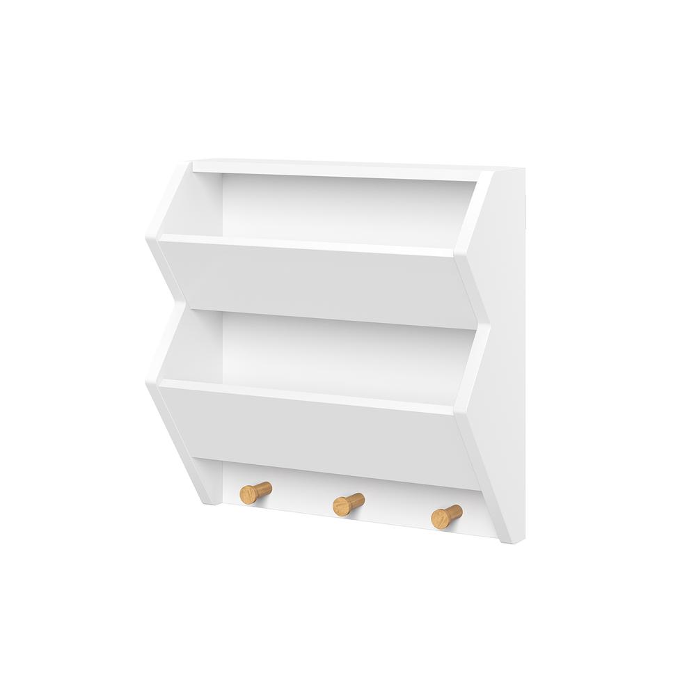 Kids Catch-All Wall Shelf with Hooks, White. Picture 14