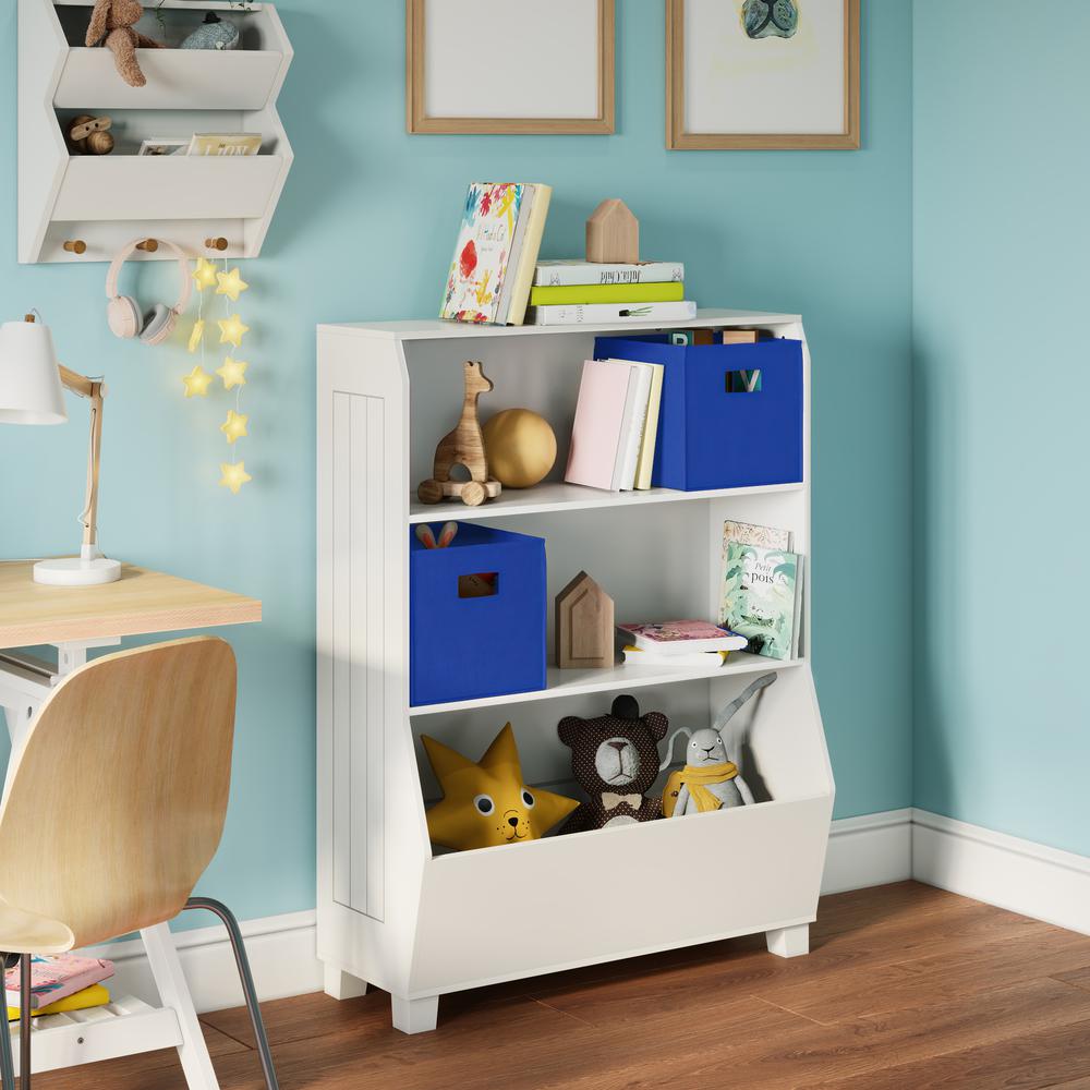 Kids 34" Bookcase with Toy Organizer and 2 Blue Bins. Picture 2