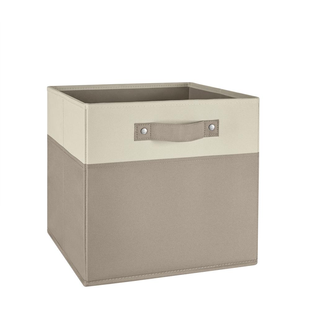 Kids 2pc 10.5in Two-Tone Folding Storage Bin Set - Taupe. Picture 1