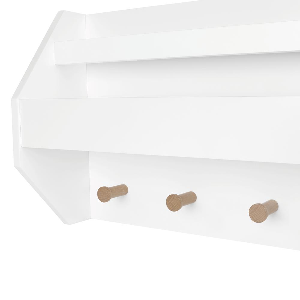 Kids Catch-All Wall Shelf with Bookrack and Hooks – White. Picture 2