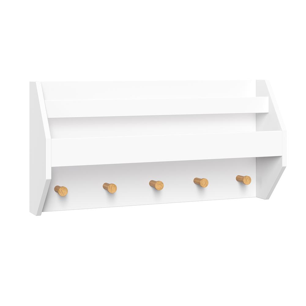 Kids Catch-All Wall Shelf with Bookrack and Hooks – White. Picture 1