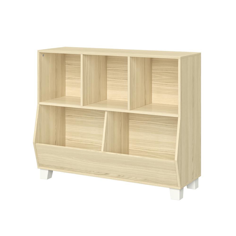Kids Catch-All Multi-Cubby 35in Toy Organizer – Light Woodgrain. Picture 1
