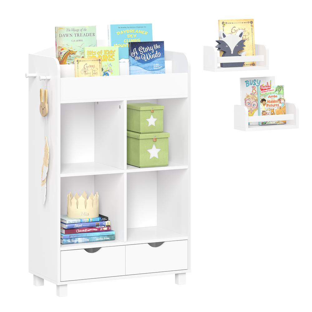 Book Nook Kids Multi-Cubby Storage Cabinet w Bookrack, 2-Pack of 10" Bookshelves. Picture 2
