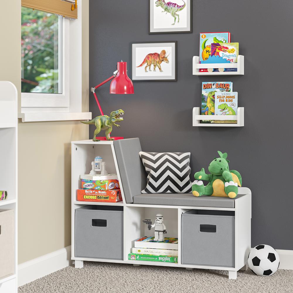 Book Nook Kids Multi-Cubby Storage Bench with a 2-Pack of 10" Bookshelves. Picture 1