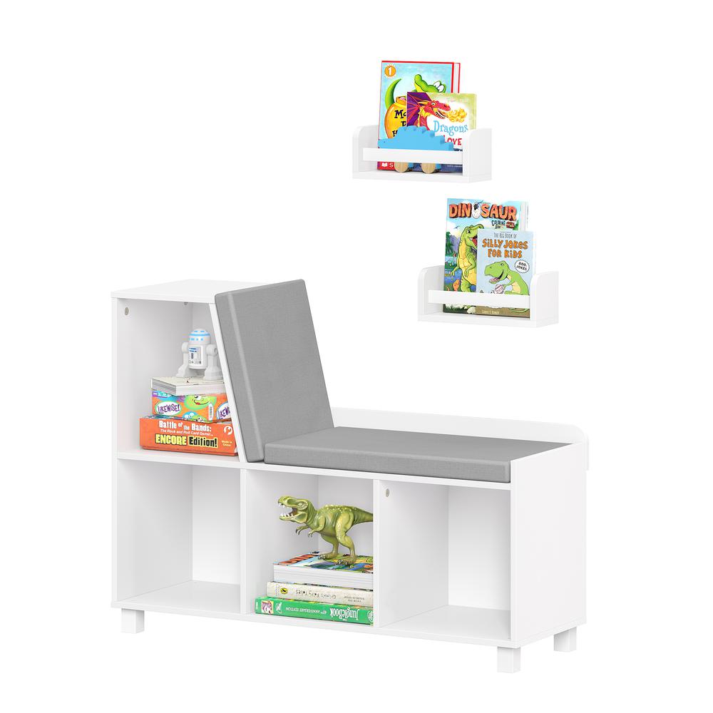 Book Nook Kids Multi-Cubby Storage Bench with a 2-Pack of 10" Bookshelves. Picture 2