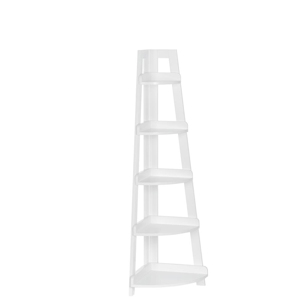 Amery 5-Tier Corner Ladder Shelf, White. Picture 1