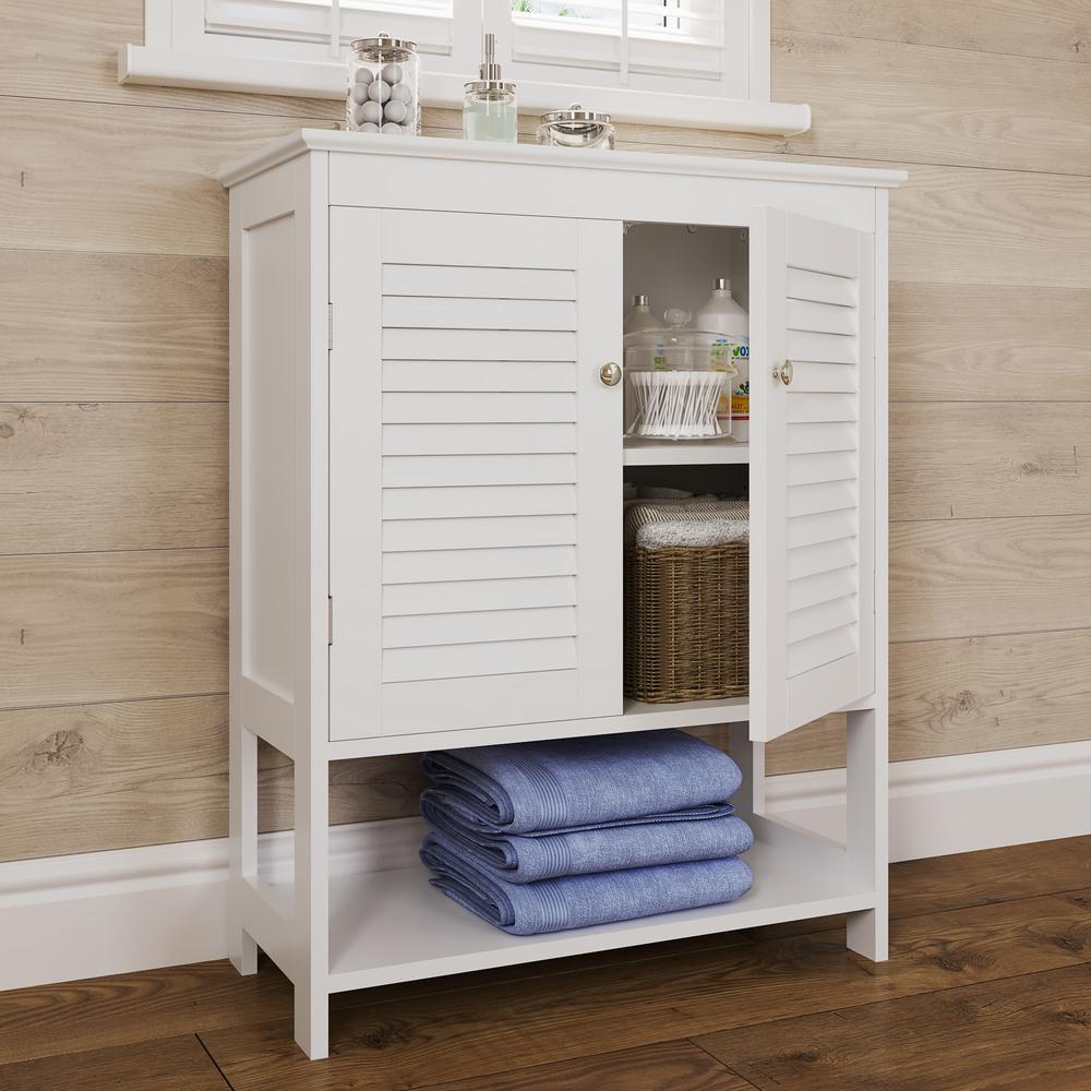 Ellsworth Two-Door Floor Cabinet with Open Shelf, White. Picture 1