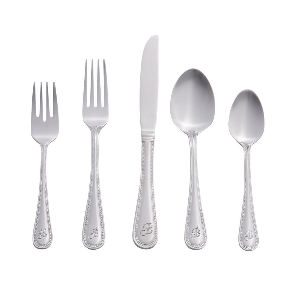 Beaded 46 Piece Monogrammed Flatware Set, Letter B. Picture 1
