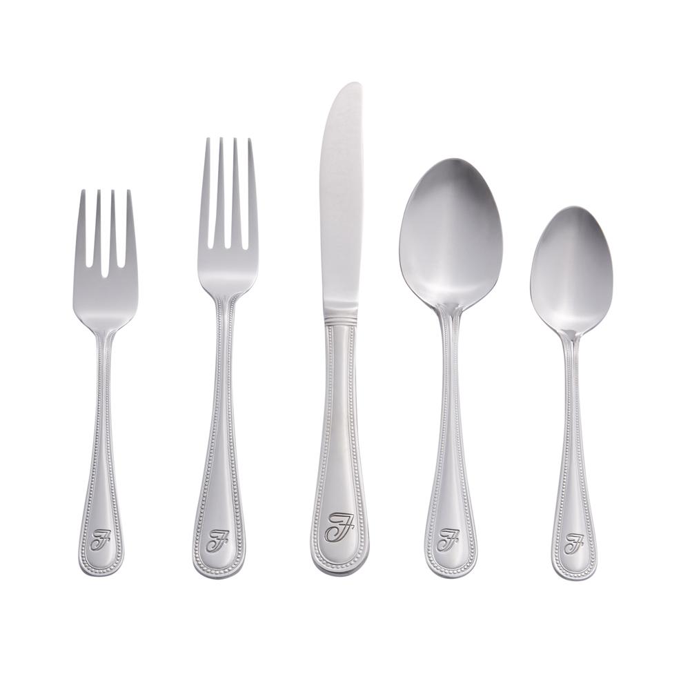 Beaded 46 Piece Monogrammed Flatware Set, Letter F. Picture 1