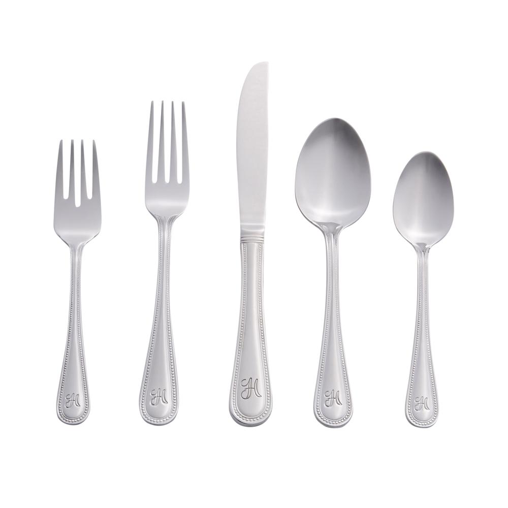 Beaded 46 Piece Monogrammed Flatware Set, Letter H. Picture 1