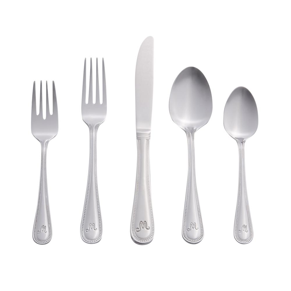 Beaded 46 Piece Monogrammed Flatware Set, Letter M. Picture 1