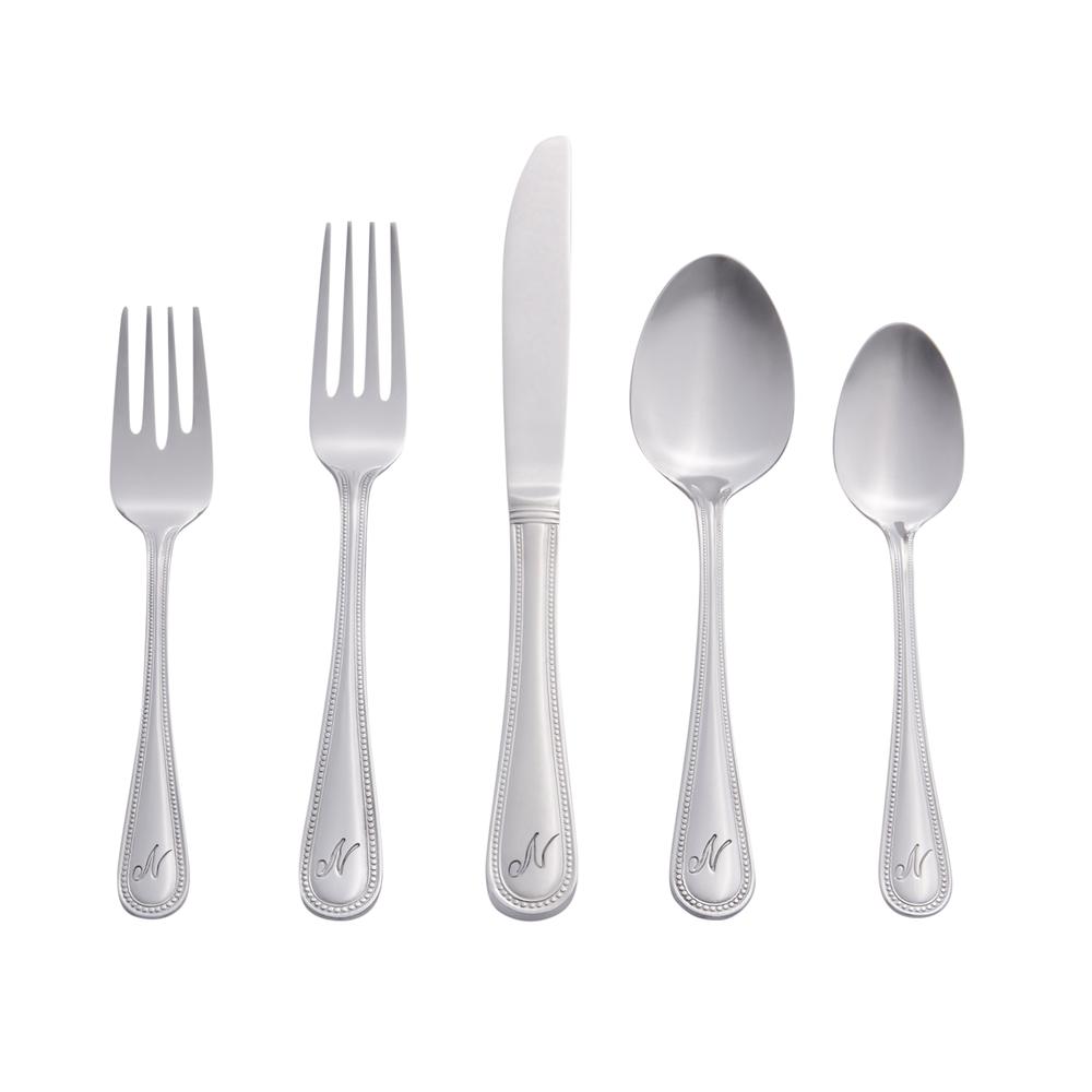 Beaded 46 Piece Monogrammed Flatware Set, Letter N. Picture 1