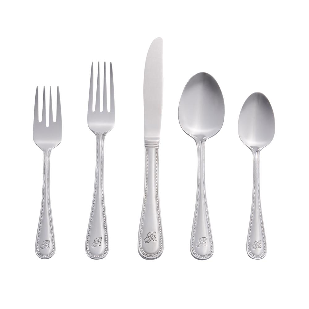 Beaded 46 Piece Monogrammed Flatware Set, Letter R. Picture 1