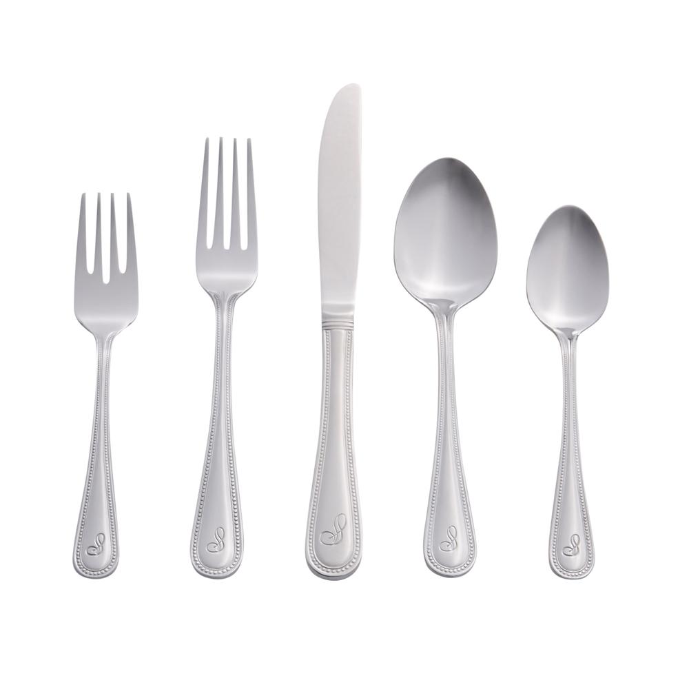 Beaded 46 Piece Monogrammed Flatware Set, Letter S. Picture 1