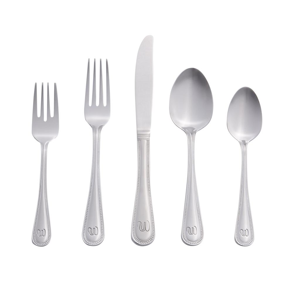 Beaded 46 Piece Monogrammed Flatware Set, Letter W. Picture 1
