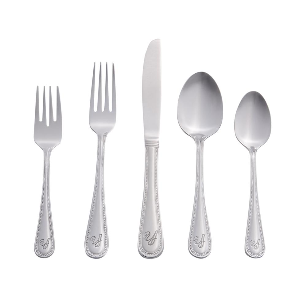 Beaded 46 Piece Monogrammed Flatware Set, Letter Y. Picture 1