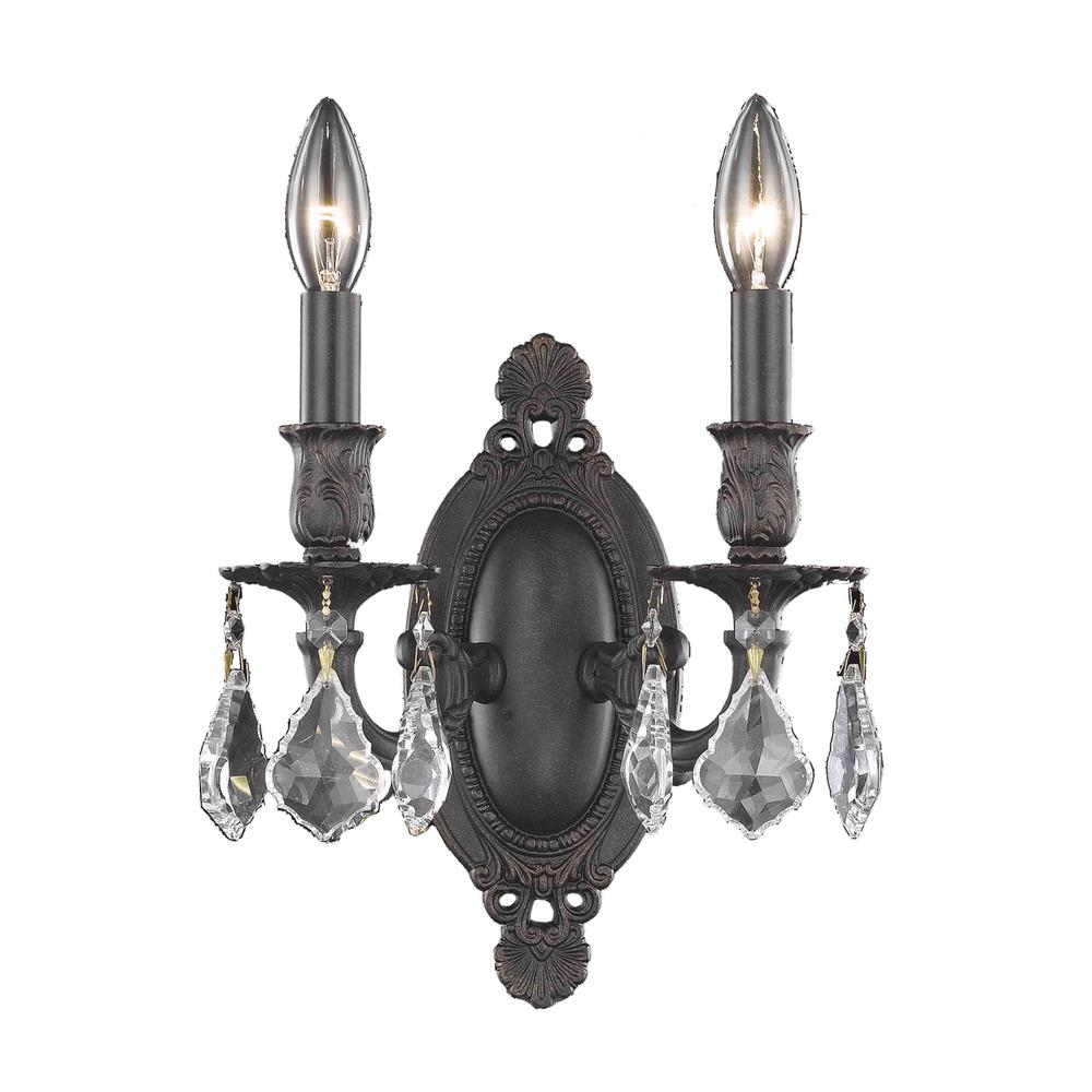 Rosalia 2 Light Dark Bronze Wall Sconce Clear Royal Cut Crystal. Picture 1