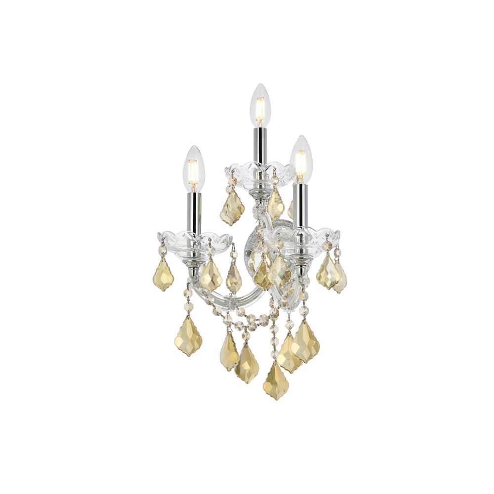 Maria Theresa 3 Light Chrome Wall Sconce Golden Teak (Smoky) Royal Cut Crystal. Picture 2