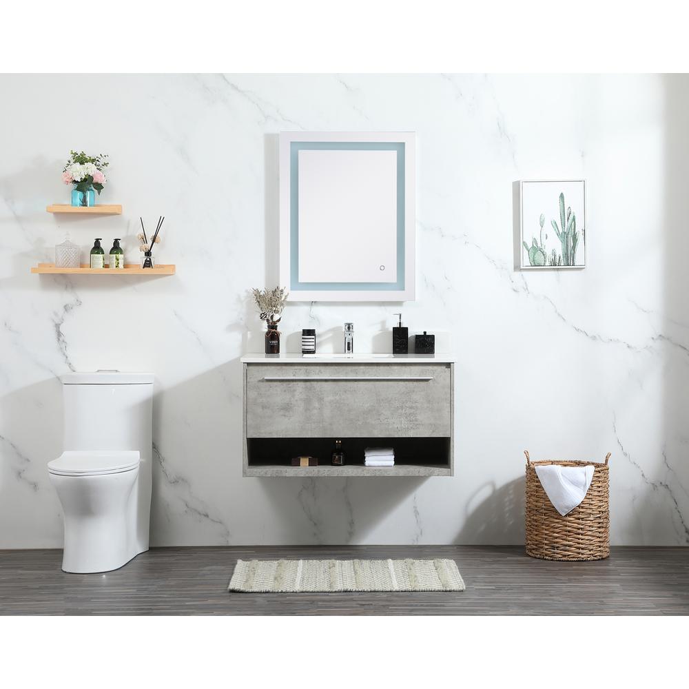 36 Inch Single Bathroom Vanity In Concrete Grey With Backsplash. Picture 4