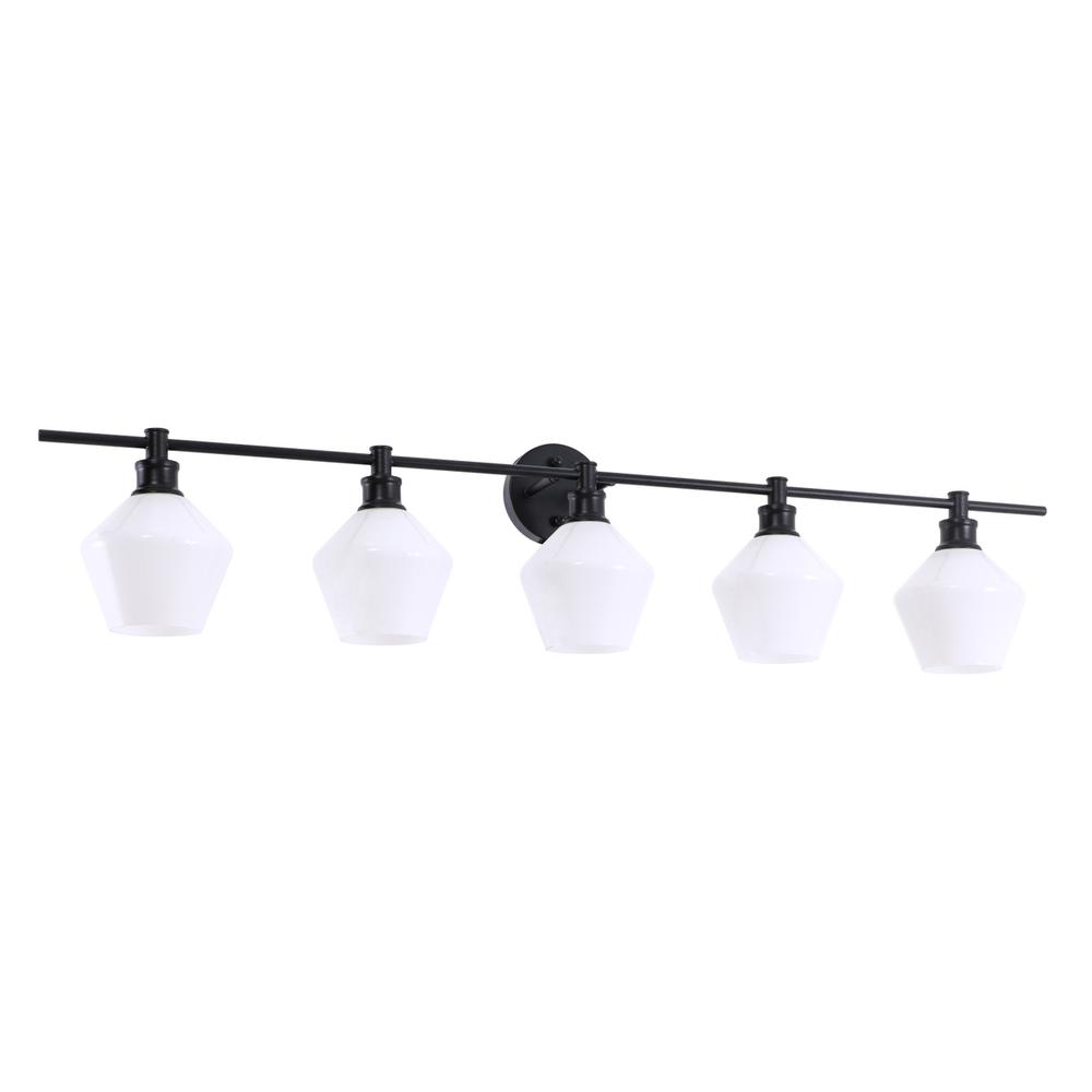 Gene 5 Light Black And Frosted White Glass Wall Sconce. Picture 12