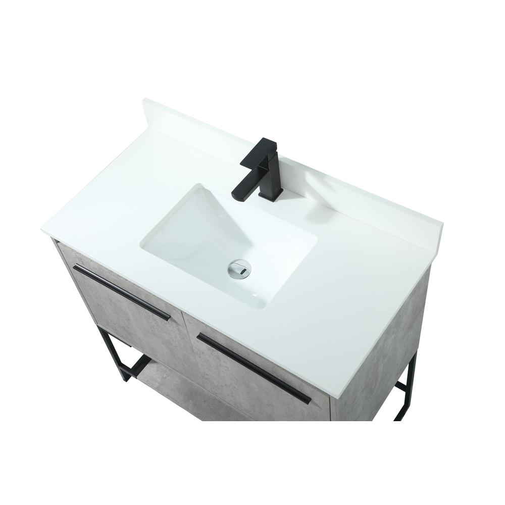 36 Inch Single Bathroom Vanity In Concrete Grey With Backsplash. Picture 10