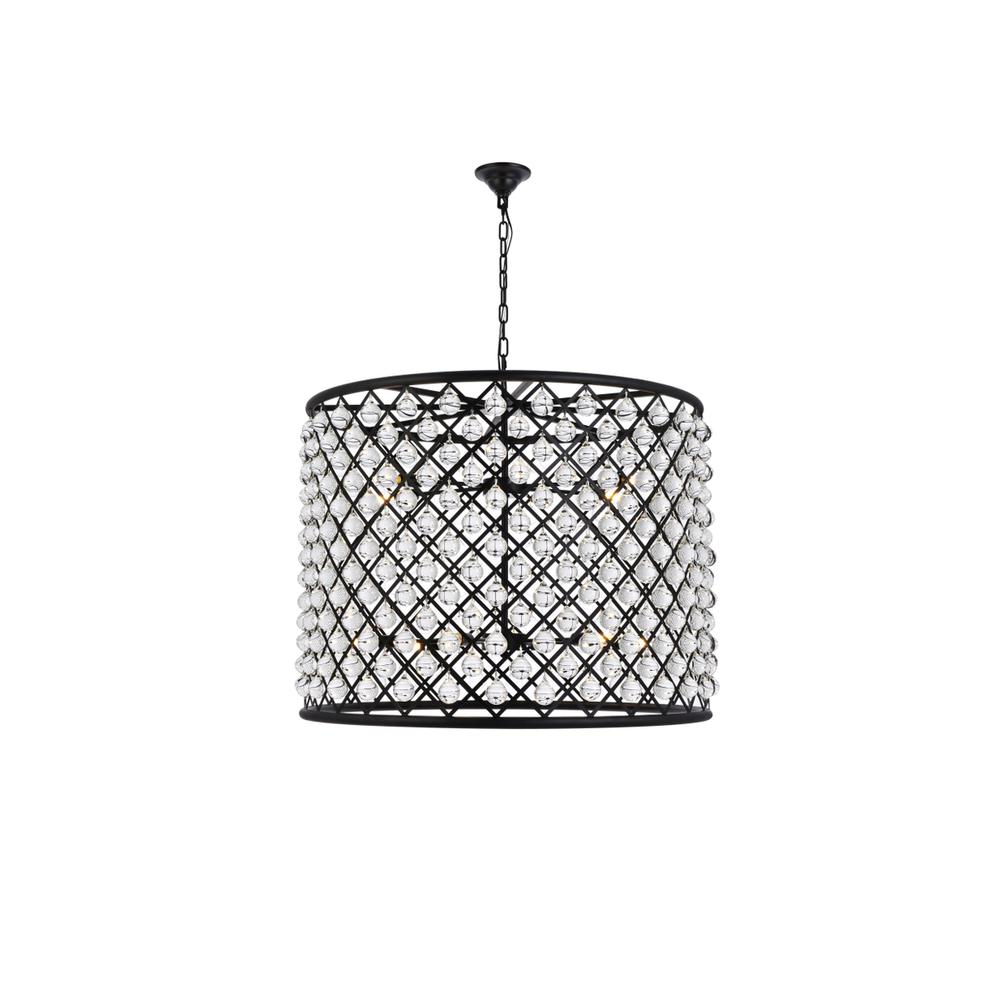 Madison 12 Light Matte Black Chandelier Clear Royal Cut Crystal. Picture 1