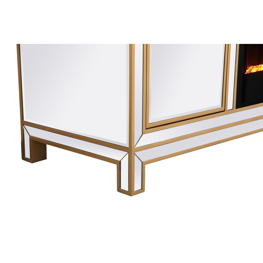 Reflexion 60 In. Mirrored Tv Stand With Crystal Fireplace In Gold. Picture 10
