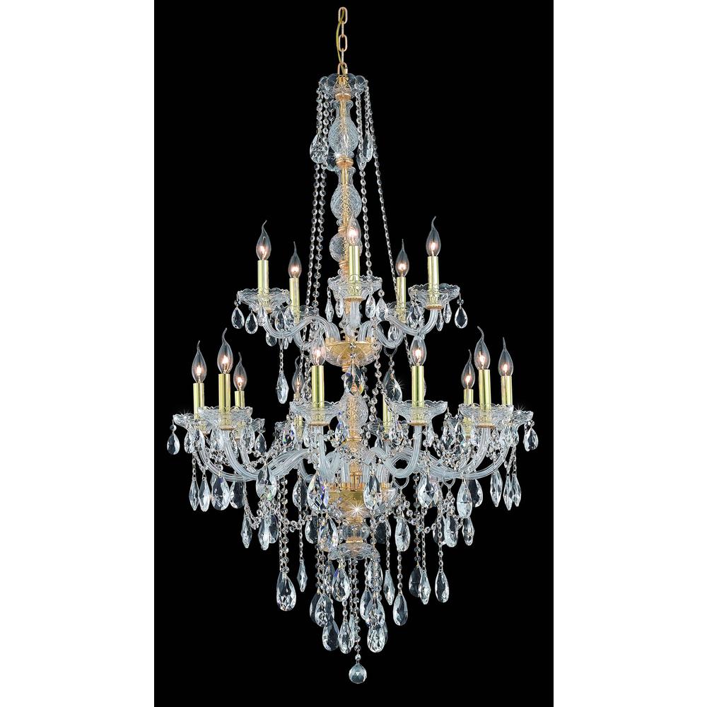 Verona 15 Light Gold Chandelier Clear Royal Cut Crystal. Picture 1