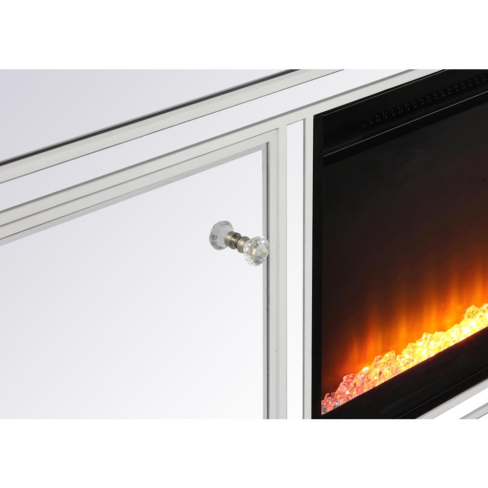 60 In. Mirrored Tv Stand With Crystal Fireplace Insert In White. Picture 5