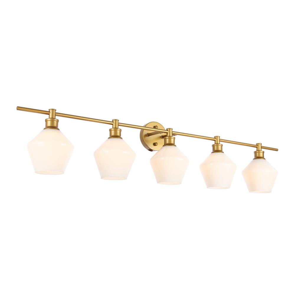 Gene 5 Light Brass And Frosted White Glass Wall Sconce. Picture 13