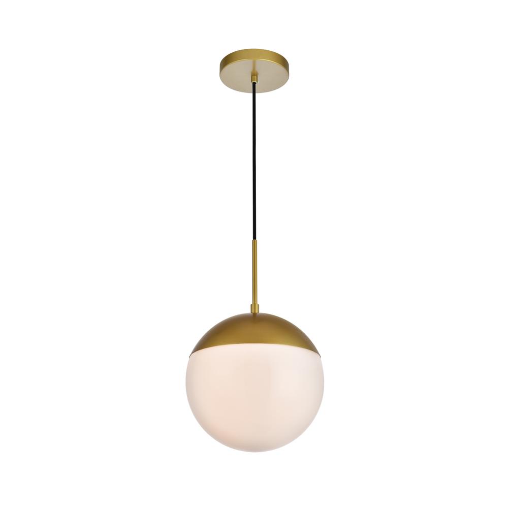 Eclipse 1 Light Brass Pendant With Frosted White Glass. Picture 2