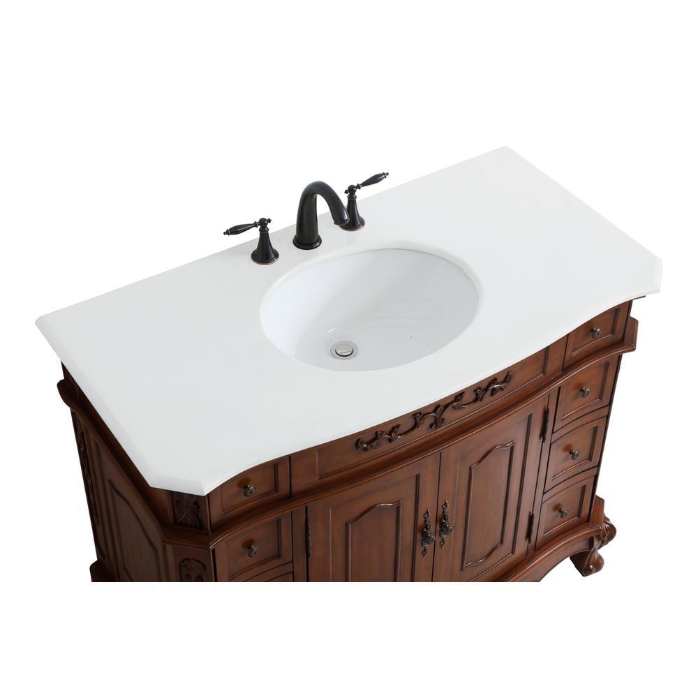 42 Inch Single Bathroom Vanity In Teak With Ivory White Engineered Marble. Picture 10