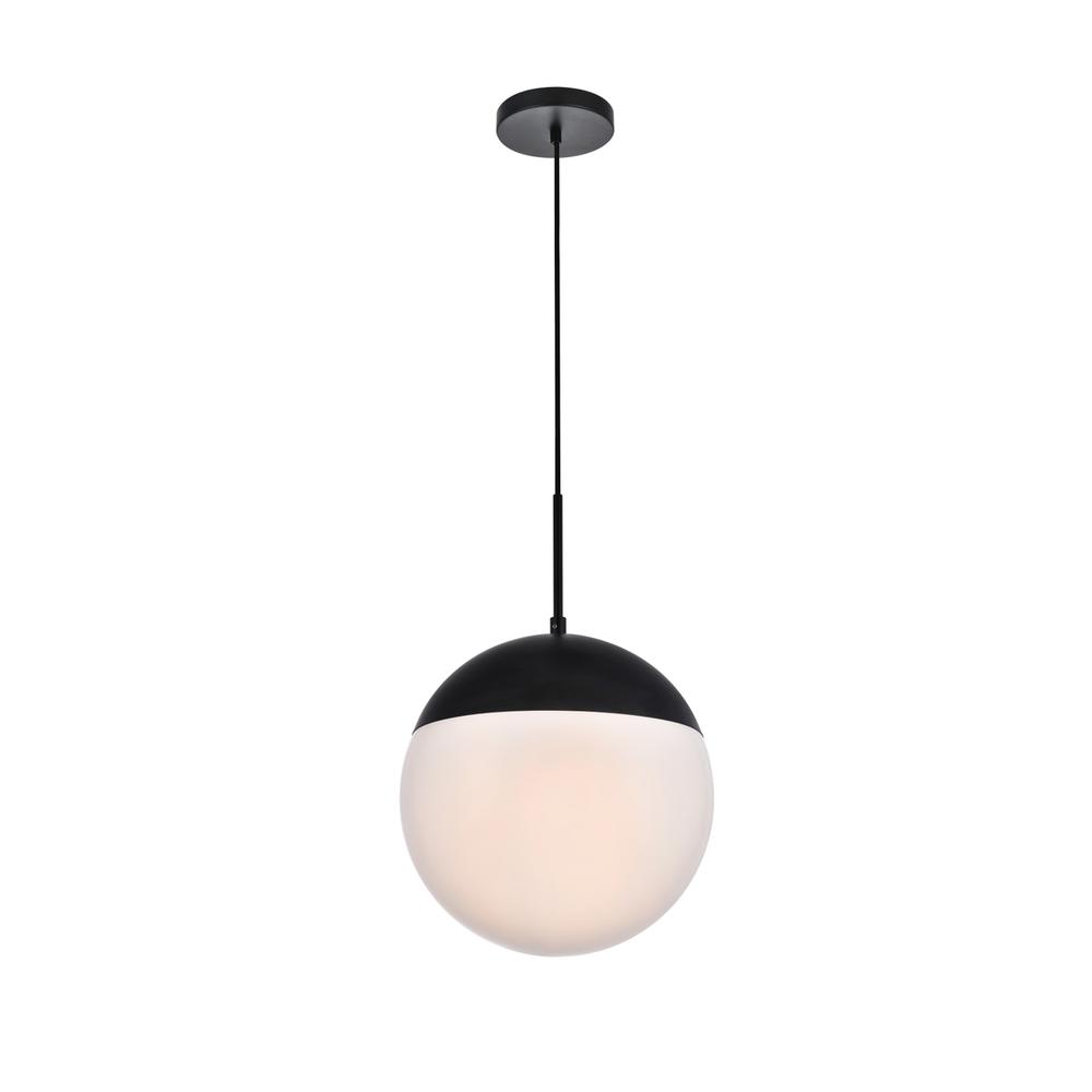 Eclipse 1 Light Black Pendant With Frosted White Glass. Picture 2
