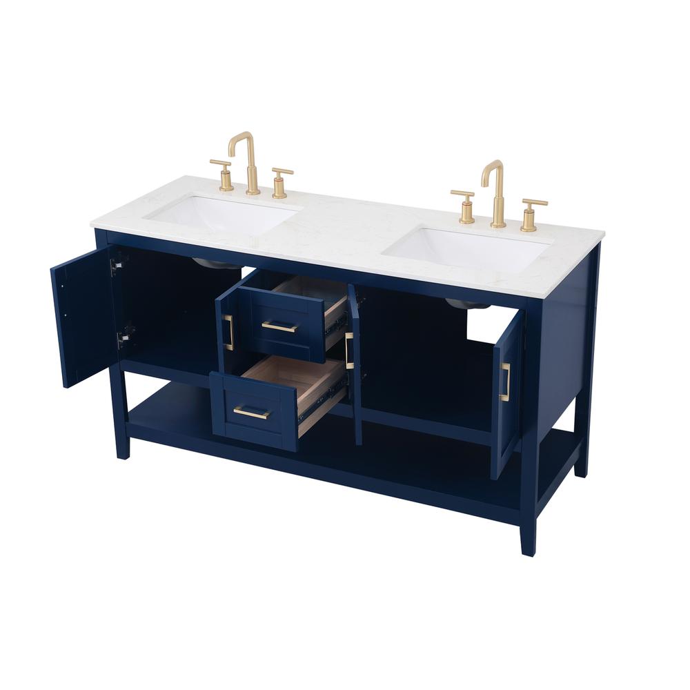60 Inch Double Bathroom Vanity In Blue. Picture 8