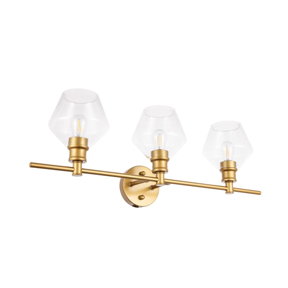 Gene 3 Light Brass And Clear Glass Wall Sconce. Picture 6